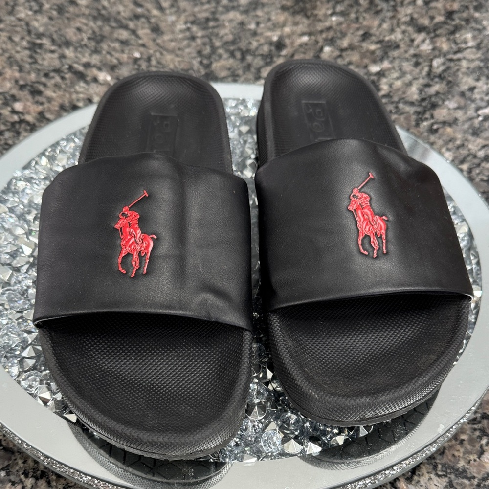 Polo by Ralph Lauren Black Slides with Red Pony Logo